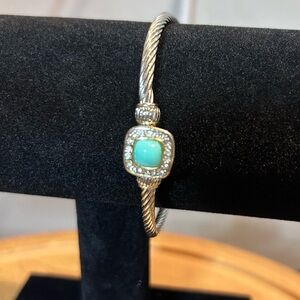 Silver Tone bangle with Turquoise‎ stone faux diamond